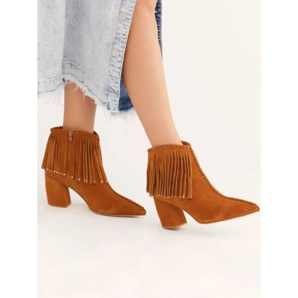 Free People Jeffrey Campbell Ankle Booties 9 Brown Fringe Suede Coastal Cowgirl